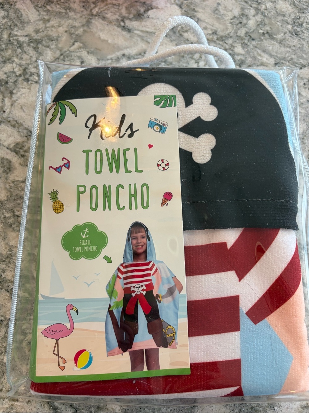 Kids Pirate Towel Poncho - Black, Red, White, Light Blue